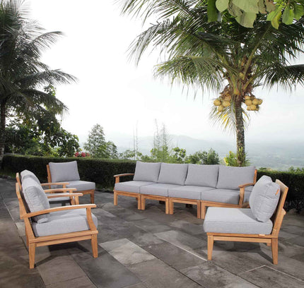 Patio Teak Sectional Set - Patio Elegance Marina 8-Piece Outdoor Teak Sectional Set by Modway