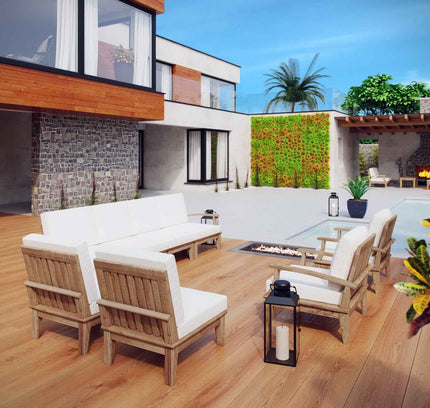 Patio Teak Sectional Set - Patio Elegance Marina 8-Piece Outdoor Teak Sectional Set by Modway