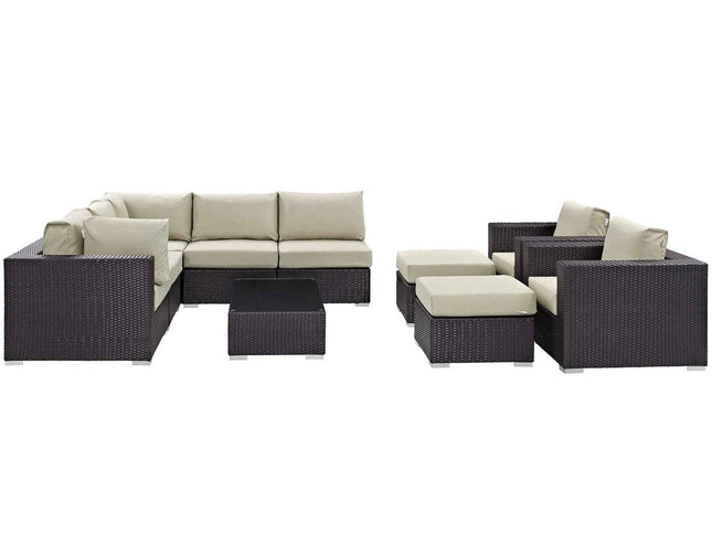 Patio Elegance Outdoor Sectional Set - 10-Piece Convene Lounge Set by Modway