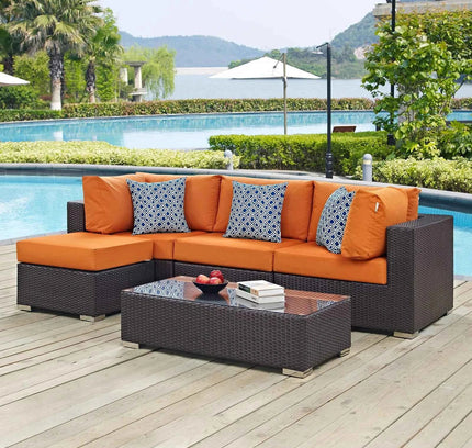 Modway Convene Outdoor Sectional Set - 5-Piece Patio Furniture for Ultimate Comfort