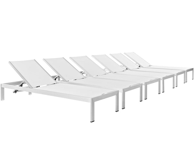 Modway Shore Outdoor Chaise Lounge Set – 6-Piece Aluminum Patio Collection