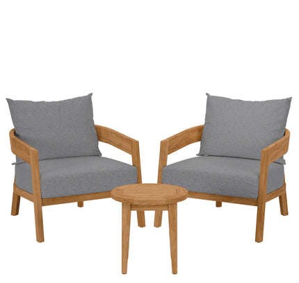 Modway Brisbane Outdoor Patio Set - 3-Piece Grey Teak Furniture for Stylish Patios