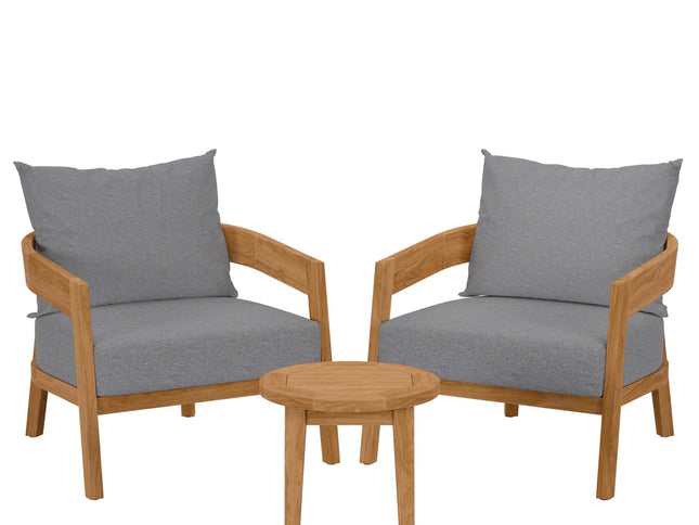 Modway Brisbane Outdoor Patio Set - 3-Piece Grey Teak Furniture for Stylish Patios