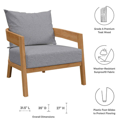 Modway Brisbane Outdoor Patio Set - 3-Piece Grey Teak Furniture for Stylish Patios