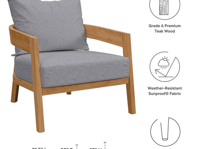 Modway Brisbane Outdoor Patio Set - 3-Piece Grey Teak Furniture for Stylish Patios