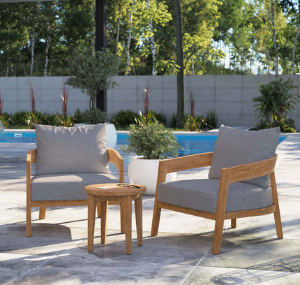 Modway Brisbane Outdoor Patio Set - 3-Piece Grey Teak Furniture for Stylish Patios