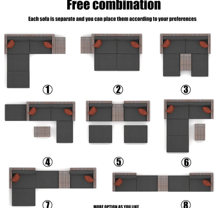 5 Pieces Outdoor Patio Garden Brown Wicker Sectional Conversation Sofa Set