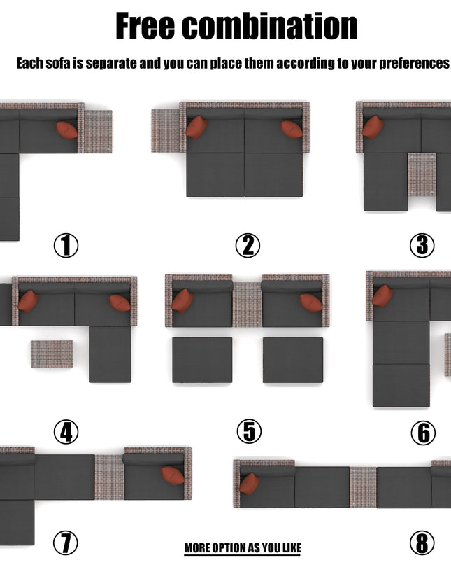 5 Pieces Outdoor Patio Garden Brown Wicker Sectional Conversation Sofa Set