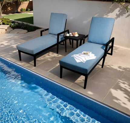 3PC Outdoor Aluminum Patio Furniture Chaise Lounge Set 2 Chaise & 1 End Table