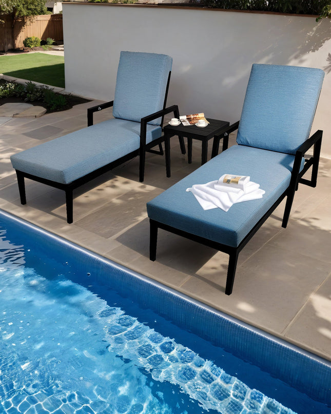 3PC Outdoor Aluminum Patio Furniture Chaise Lounge Set 2 Chaise & 1 End Table