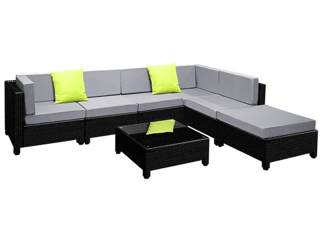 Gardeon 7-Piece Outdoor Wicker Lounge Set, 10cm Foam Cushions & Bonus Cover Set