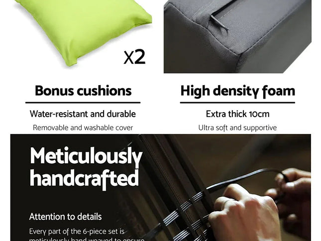 Gardeon 7-Piece Outdoor Wicker Lounge Set, 10cm Foam Cushions & Bonus Cover Set