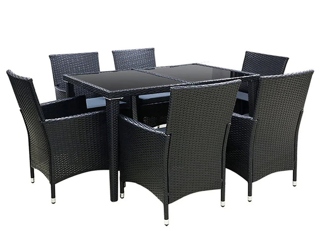 Gardeon 7-Piece Outdoor Dining Set, UV-Resistant PE Rattan & Aluminum Frame