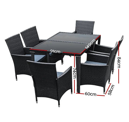 Gardeon 7-Piece Outdoor Dining Set, UV-Resistant PE Rattan & Aluminum Frame