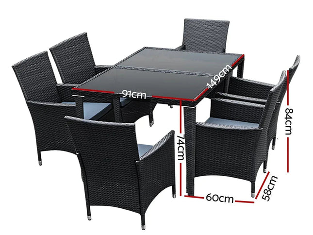 Gardeon 7-Piece Outdoor Dining Set, UV-Resistant PE Rattan & Aluminum Frame