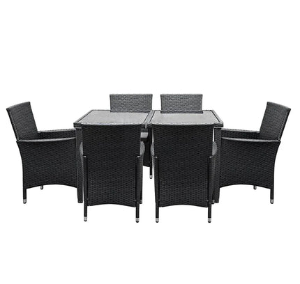 Gardeon 7-Piece Outdoor Dining Set, UV-Resistant PE Rattan & Aluminum Frame