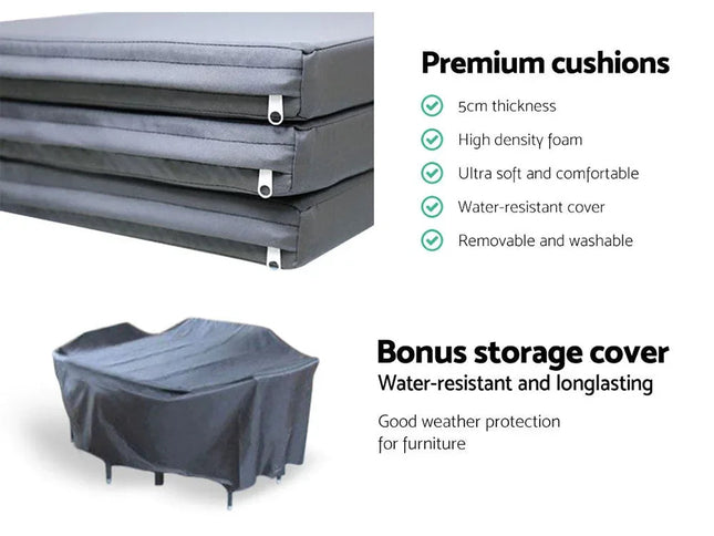 Gardeon 7-Piece Outdoor Dining Set, UV-Resistant PE Rattan & Aluminum Frame