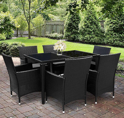 Gardeon 7-Piece Outdoor Dining Set, UV-Resistant PE Rattan & Aluminum Frame