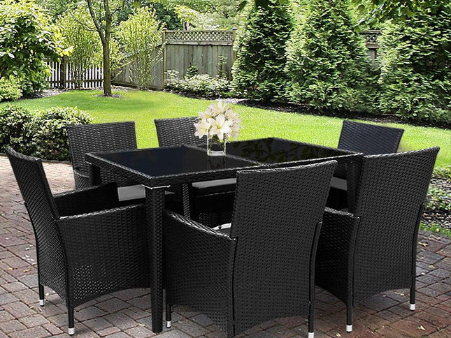 Gardeon 7-Piece Outdoor Dining Set, UV-Resistant PE Rattan & Aluminum Frame