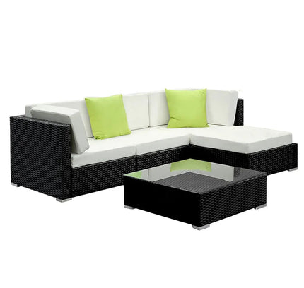 Gardeon 5-Piece Outdoor Wicker Sofa Set with Tempered Glass Table