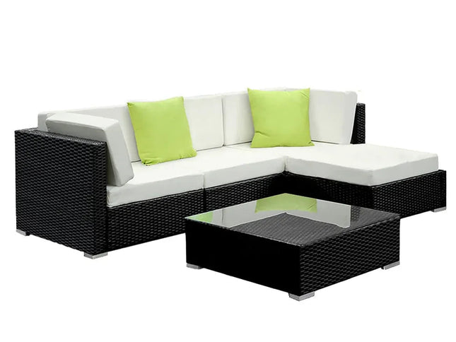 Gardeon 5-Piece Outdoor Wicker Sofa Set with Tempered Glass Table