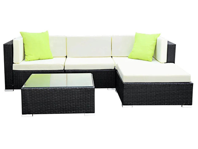 Gardeon 5-Piece Outdoor Wicker Sofa Set with Tempered Glass Table