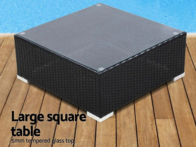 Gardeon 8-Piece Outdoor Wicker Sofa Set with Storage Cover & Tempered Glass Table