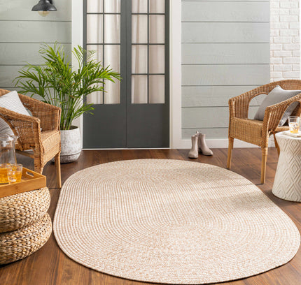 Cream Braided Faux Jute Outdoor Rug