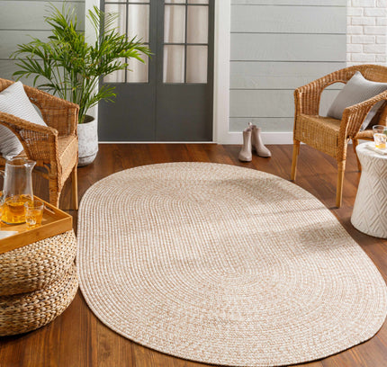 Cream Braided Faux Jute Outdoor Rug