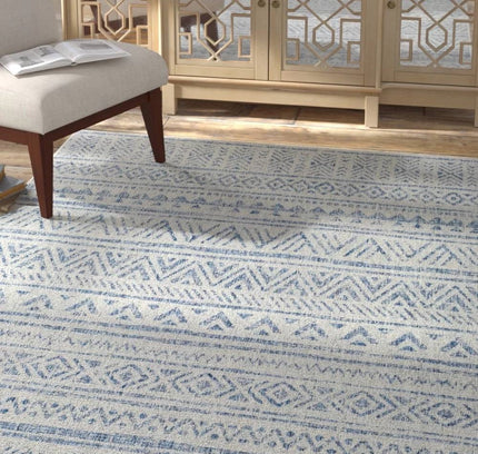 4 ft. x 6 ft. Blue Grey Chevron Coastal Boho Style Indoor Outdoor Area Rug