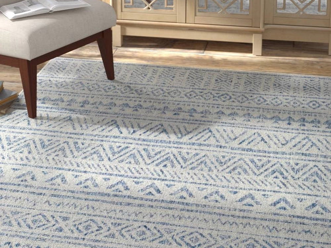 4 ft. x 6 ft. Blue Grey Chevron Coastal Boho Style Indoor Outdoor Area Rug
