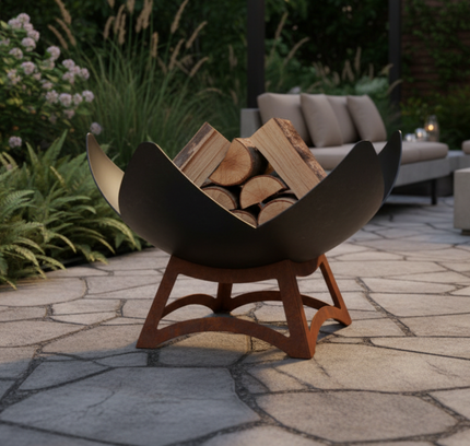 Ohio Flame Fire Flower Fire Bowl, Hollow Base, Patina, 30"-41"