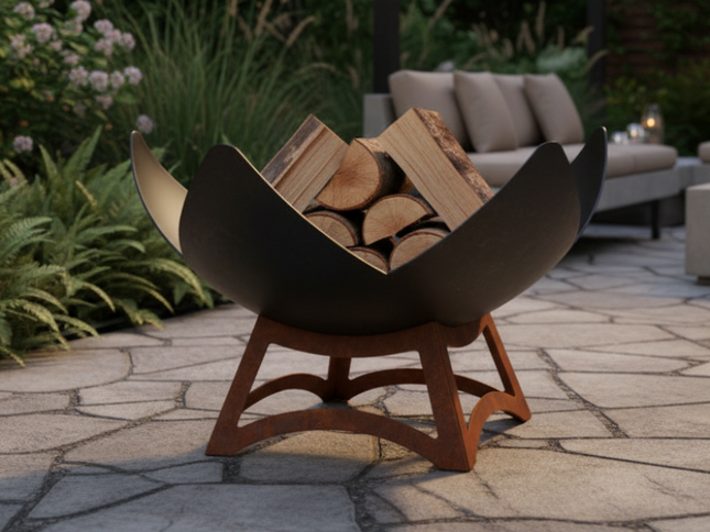 Ohio Flame Fire Flower Fire Bowl, Hollow Base, Patina, 30"-41"