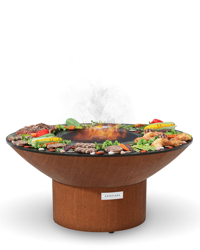 Arteflame Classic 40″ — Fire Pit with Cooktop (CORTEN Bowl; Short Round / Short Euro / Built-In No Base)