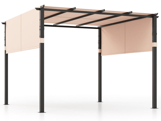 10 x 10 ft Flat Top Pergola with Retractable Canopy for Garden Pool Porch and Backyard