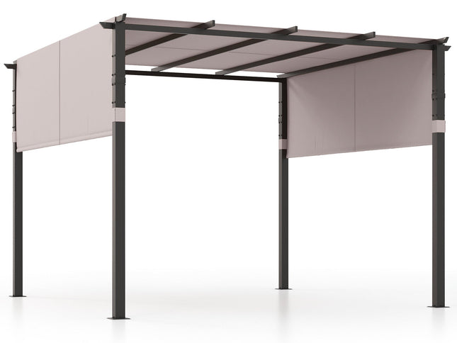 10x10 ft Flat Top Pergola w/ Retractable Canopy for Garden Pool Porch & Backyard