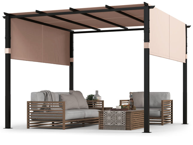 10 x 10 ft Flat Top Pergola with Retractable Canopy for Garden Pool Porch and Backyard