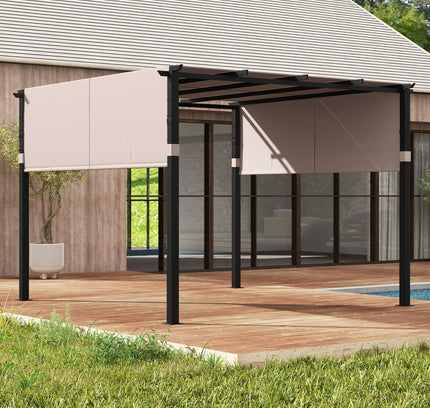 10 x 10 ft Flat Top Pergola with Retractable Canopy for Garden Pool Porch and Backyard
