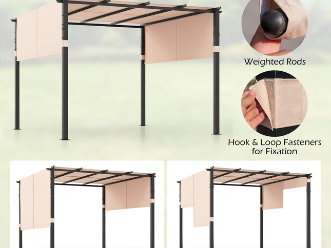 10 x 10 ft Flat Top Pergola with Retractable Canopy for Garden Pool Porch and Backyard