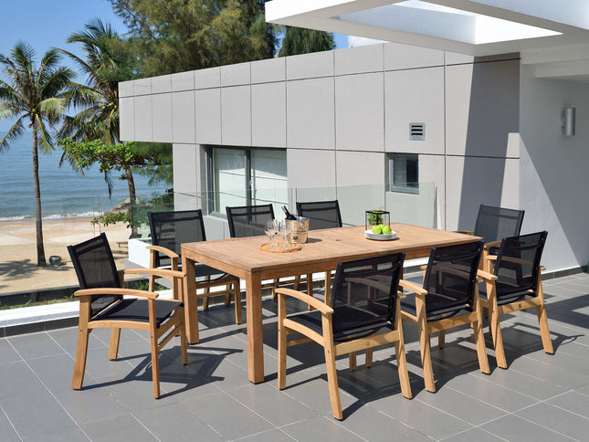 Rinjani Rectangular Teak Table and Fortuna Armchair Dining Set