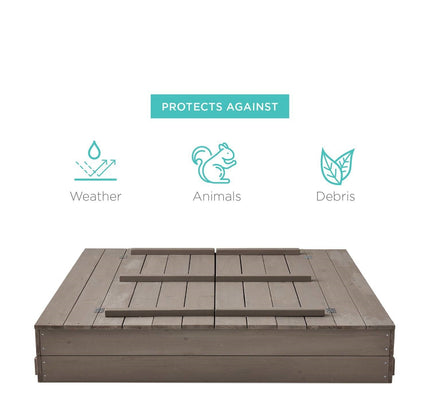 Sturdy Cedar Wood Kids Outdoor Sandbox with Benches in Grey Finish