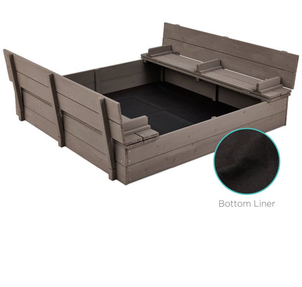 Sturdy Cedar Wood Kids Outdoor Sandbox with Benches in Grey Finish
