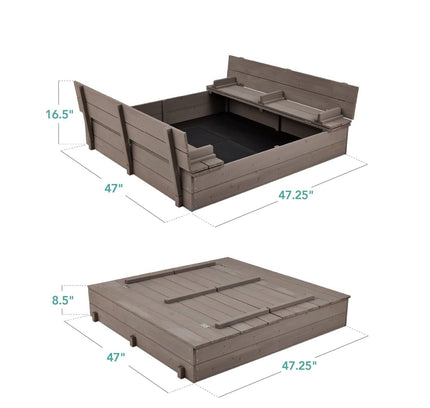Sturdy Cedar Wood Kids Outdoor Sandbox with Benches in Grey Finish