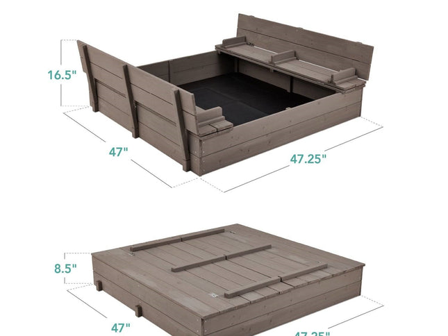 Sturdy Cedar Wood Kids Outdoor Sandbox with Benches in Grey Finish