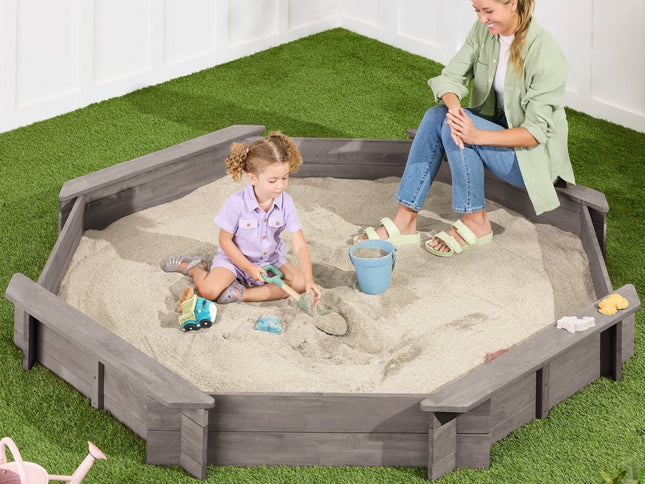 Outdoor Kid's Octagonal Sandbox in Grey Wood Finish