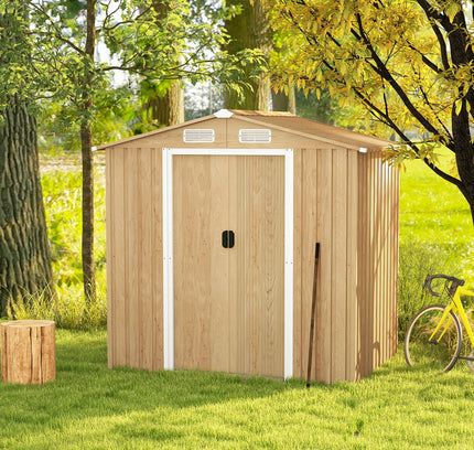 6x4 Feet Galvanized Steel Storage Shed with Lockable Sliding Doors
