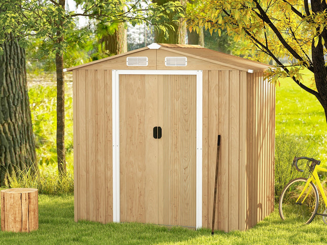 6x4 Feet Galvanized Steel Storage Shed with Lockable Sliding Doors