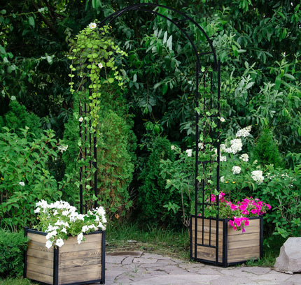 7.5 Ft Metal Garden Arch for Climbing Plants and Outdoor Garden Decor-Black