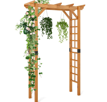 7/7.5 Ft Garden Arch Wooden Arbor Outdoor Wood Trellis for Climbing Plants