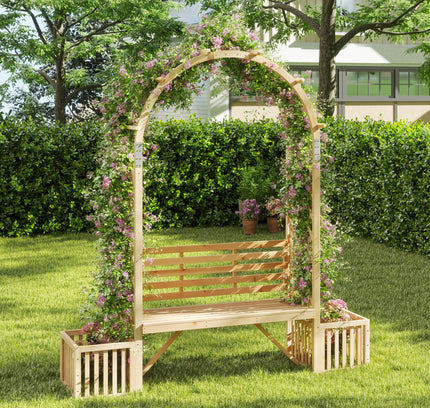 Garden Bench Arbor Arch Wooden Garden Arbor for Climbing Plants-Natural